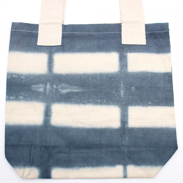 Natural Tye-Dye Cotton Bag (8oz) - 38x42x12cm - Grey Blocks - Natural Handle - Image 2