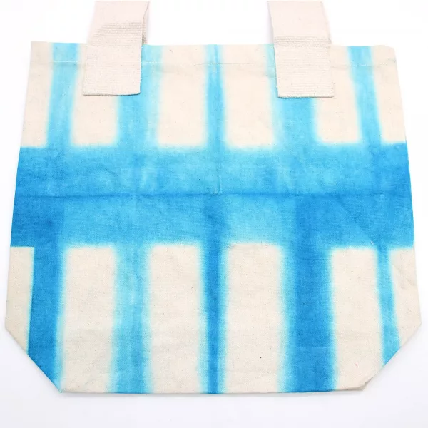 Natural Tye-Dye Cotton Bag (8oz) - 38x42x12cm - Sky Blue Blocks - Natural Handle - Image 2