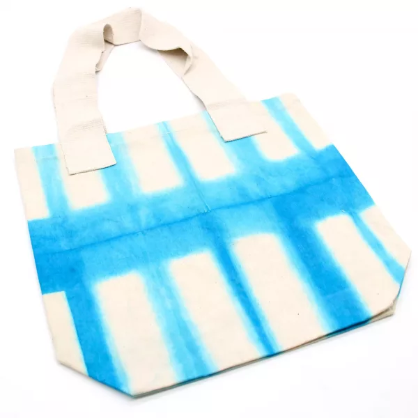 Natural Tye-Dye Cotton Bag (8oz) - 38x42x12cm - Sky Blue Blocks - Natural Handle - Image 3