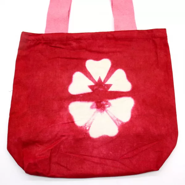 Natural Tye-Dye Cotton Bag (8oz) - 38x42x12cm - Maroon Flower - Pink Handle - Image 2