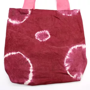 Natural Tye-Dye Cotton Bag (8oz) – 38x42x12cm – Maroon Rings – Pink Handle
