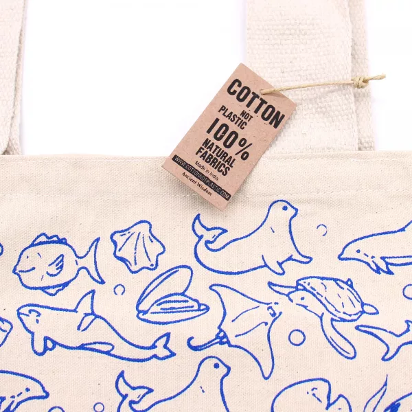 Big Cotton Shopping Bag - 38x42cm - Sea Life - 10oz - Image 4