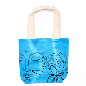 Tye-Dye Cotton Bag (6oz) - 38x42x12cm - Lotus Buddha - Blue - Natural Handle