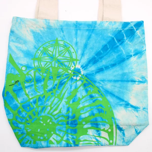Tye-Dye Cotton Bag (6oz) - 38x42x12cm - Sea Shell - Blue/Green - Green Handle - Image 2