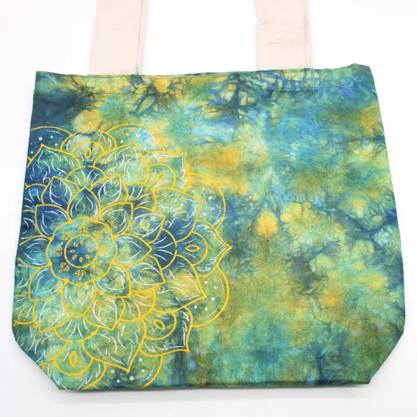 Tye-Dye Cotton Bag (6oz) - 38x42x12cm -  Mandela - Green/Blue - Natural Handle - Image 2