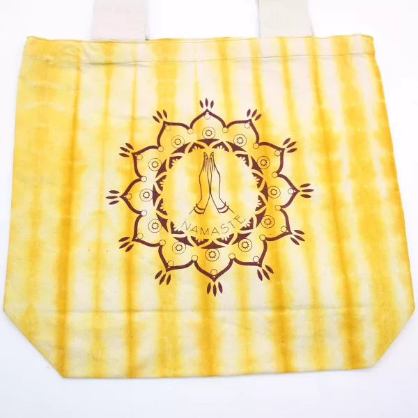 Tye-Dye Cotton Bag (6oz) - 38x42x12cm -  Namaste Hands - Yellow - Natural Handle - Image 2