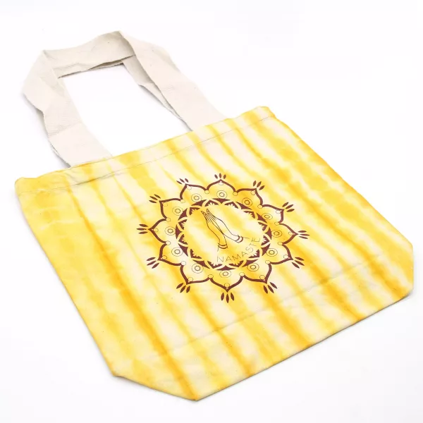 Tye-Dye Cotton Bag (6oz) - 38x42x12cm -  Namaste Hands - Yellow - Natural Handle - Image 3