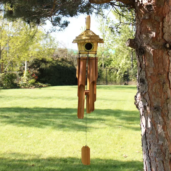 Round Seagrass Bird Box with Chimes 45x17cm - Image 2