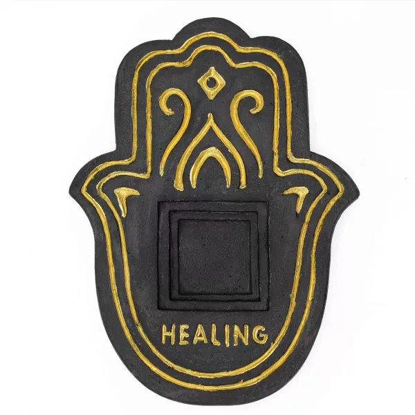 Healling Incense Plate - Black & Gold Lava-Stone Effect - Image 2