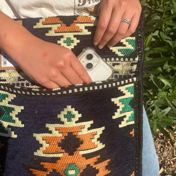 Dark Navy Kilim Messenger Festival Bag - Image 4