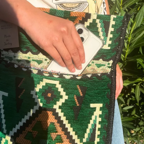 Emerald Green Kilim Messenger Festival Bag - Image 3