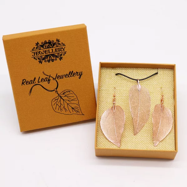Necklace & Earring Set - Bravery Leaf - Pink Gold - Image 2