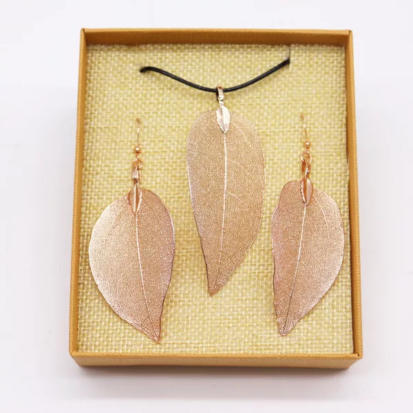 Necklace & Earring Set - Bravery Leaf - Pink Gold - Image 3