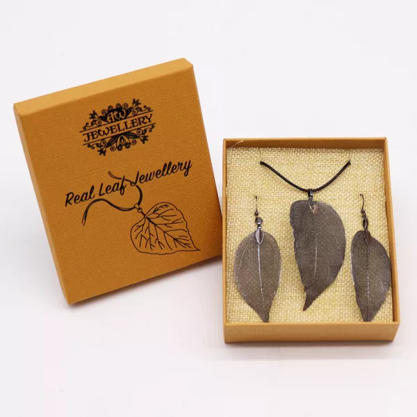 Necklace & Earring Set - Bravery Leaf - Pewter - Image 2