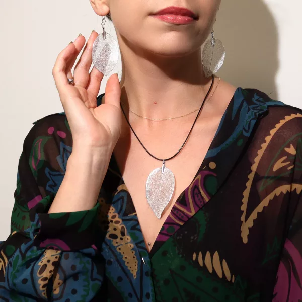 Earrings - Bravery Leaf - Silver - Image 3
