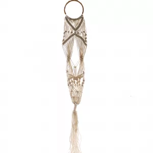 Macrame Pot Holder - Long With Ratten Hoop