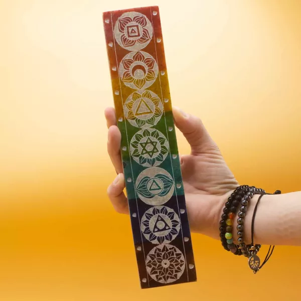 Soapstone Seven Chackra Incense Holder - 26x5cm - Image 3
