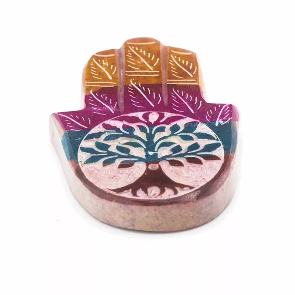Soapstone Hamsa Incense Holder 9x6cm - Tree of Life - Image 2