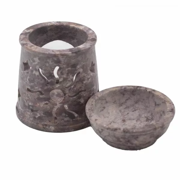 Small Soapstone Oil Burner 8cm - Sun & Stars - Image 2