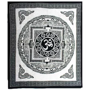 Double Cotton Bedspread + Wall Hanging - Mono - OM Mandala