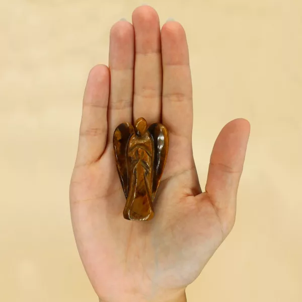 Hand Carved Gemstone Angel - Tiger Eye - Image 3