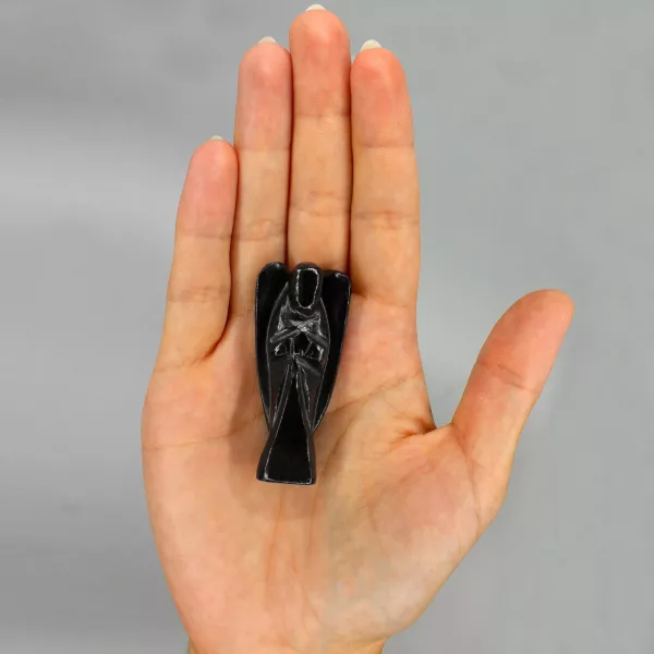 Hand Carved Gemstone Angel - Black Agate - Image 4