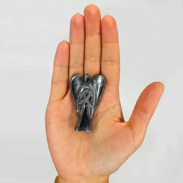 Hand Carved Gemstone Angel - Hematite - Image 3