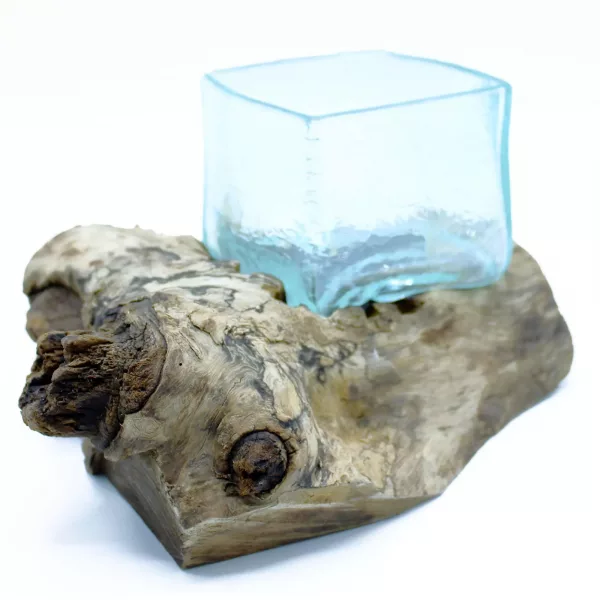 Molten Crackled Glass Tank on Wood - Image 2