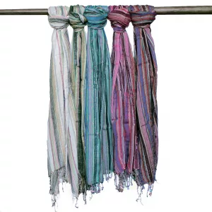 Indian Boho Scarves - 22x72cm - Random Colours With Gold Thread
