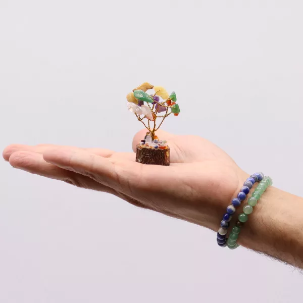Mini Gemstone Tree On Wood Base - Multi Stones (15 stones) - Image 2