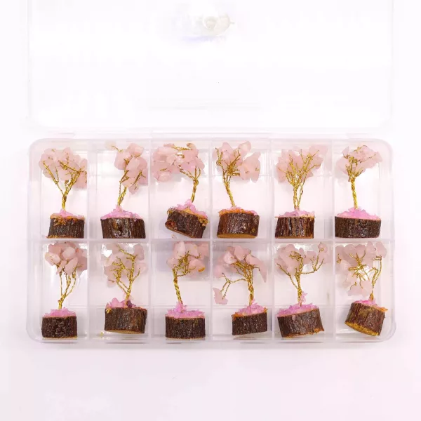 Mini Gemstone Tree On Wood Base - Rose Quartz (15 stones) - Image 4
