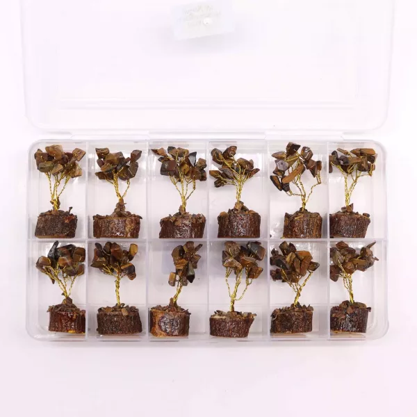 Mini Gemstone Tree On Wood Base - Tigereye (15 stones) - Image 4
