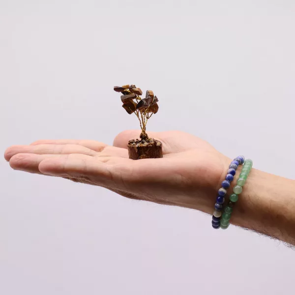 Mini Gemstone Tree On Wood Base - Tigereye (15 stones) - Image 2