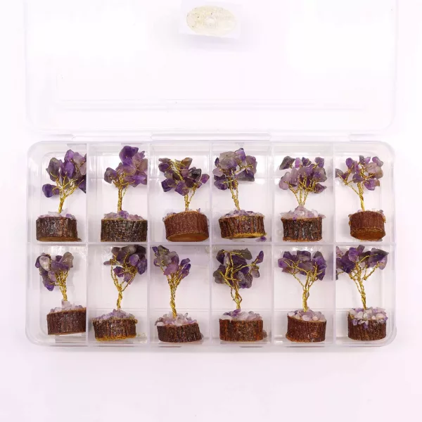 Mini Gemstone Tree On Wood Base - Amethyst (15 stones) - Image 4