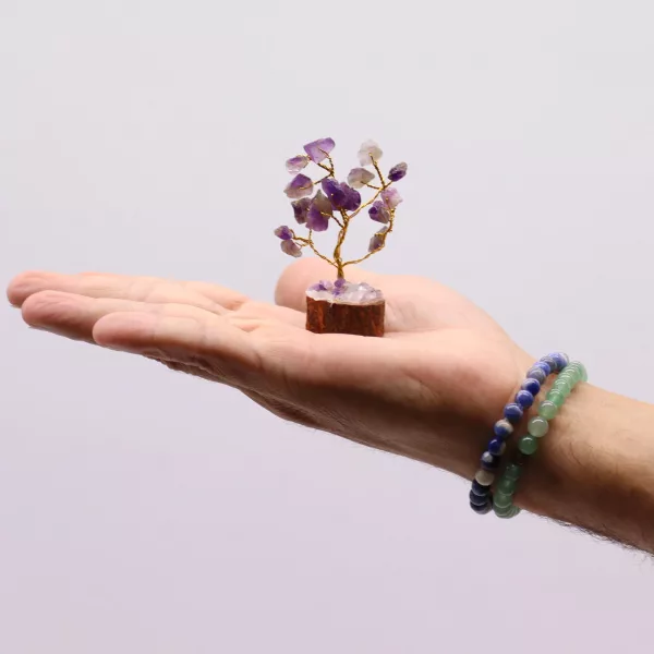 Mini Gemstone Tree On Wood Base - Amethyst (15 stones) - Image 2