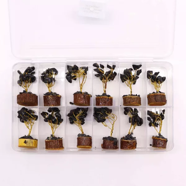 Mini Gemstone Tree On Wood Base - Black Agate (15 stones) - Image 3