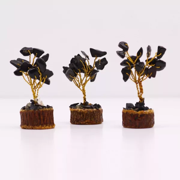 Mini Gemstone Tree On Wood Base - Black Agate (15 stones) - Image 4
