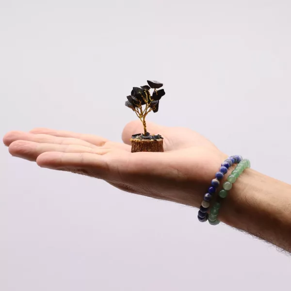 Mini Gemstone Tree On Wood Base - Black Agate (15 stones) - Image 2