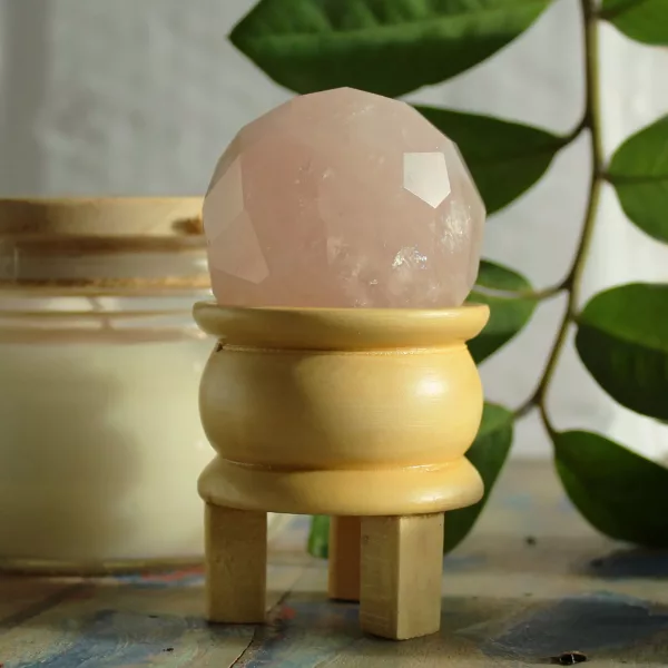 Gemstone Faceted Healing Ball & Stand - Rose Quartz - Image 3