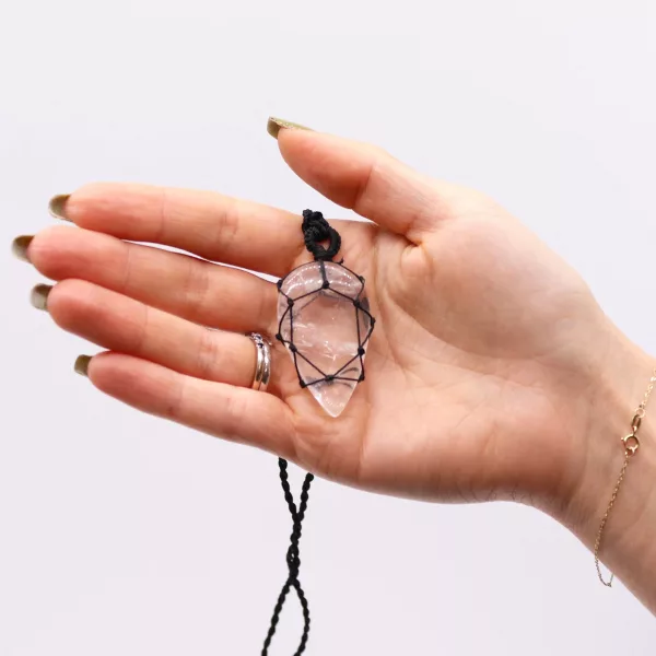 Laced Gemstone Teardrop Pendant - Rock Quartz - Image 2