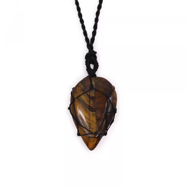 Laced Gemstone Teardrop Pendant - Tigereye