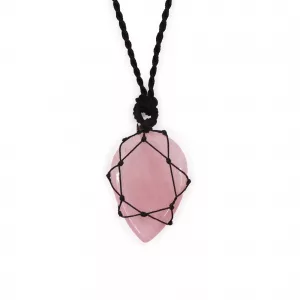 Laced Gemstone Teardrop Pendant - Rose Quartz