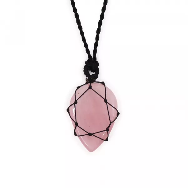 Laced Gemstone Teardrop Pendant - Rose Quartz