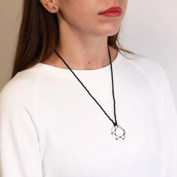 Laced Gemstone Hexagon Pendant - White Howlite - Image 3