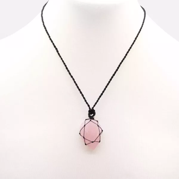 Laced Gemstone Teardrop Pendant - Rose Quartz - Image 3