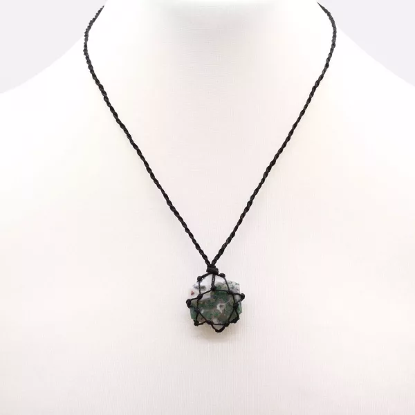 Laced Gemstone Hexagon Pendant - Moss Agate - Image 3