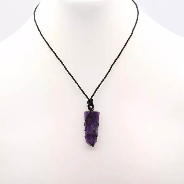 Laced Gemstone Flat Point Pendant - Amethyst - Image 3