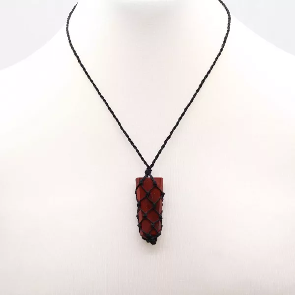 Laced Gemstone Flat Point Pendant - Red Jasper - Image 3