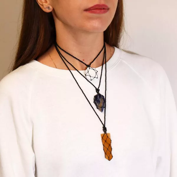 Laced Gemstone Hexagon Pendant - White Howlite - Image 4