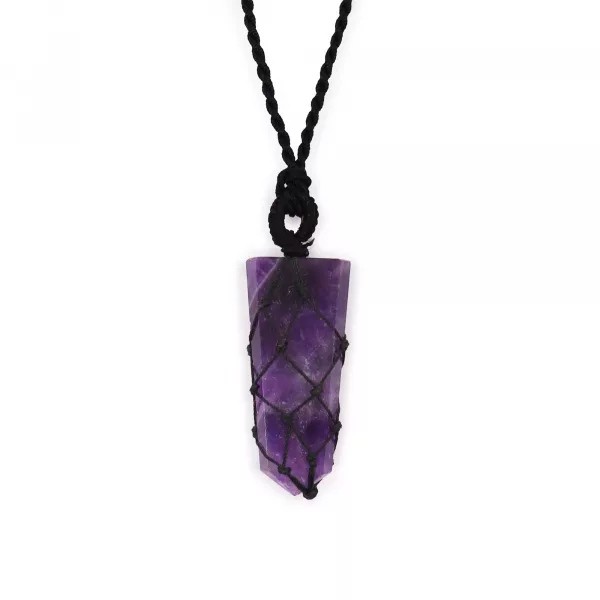 Laced Gemstone Flat Point Pendant - Amethyst